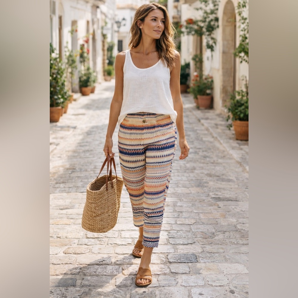 J.Crew Chevron Print Ankle Pants | Boho Resort Relaxed Straight Leg